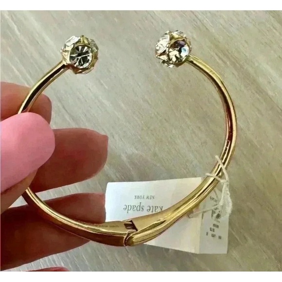 Kate Spade New York Gold Tone Crystal Open Cuff Bangle Bracelet - Picture 6 of 9